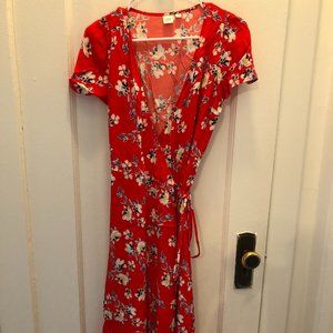 Gap Red Floral Maxi Wrap Dress